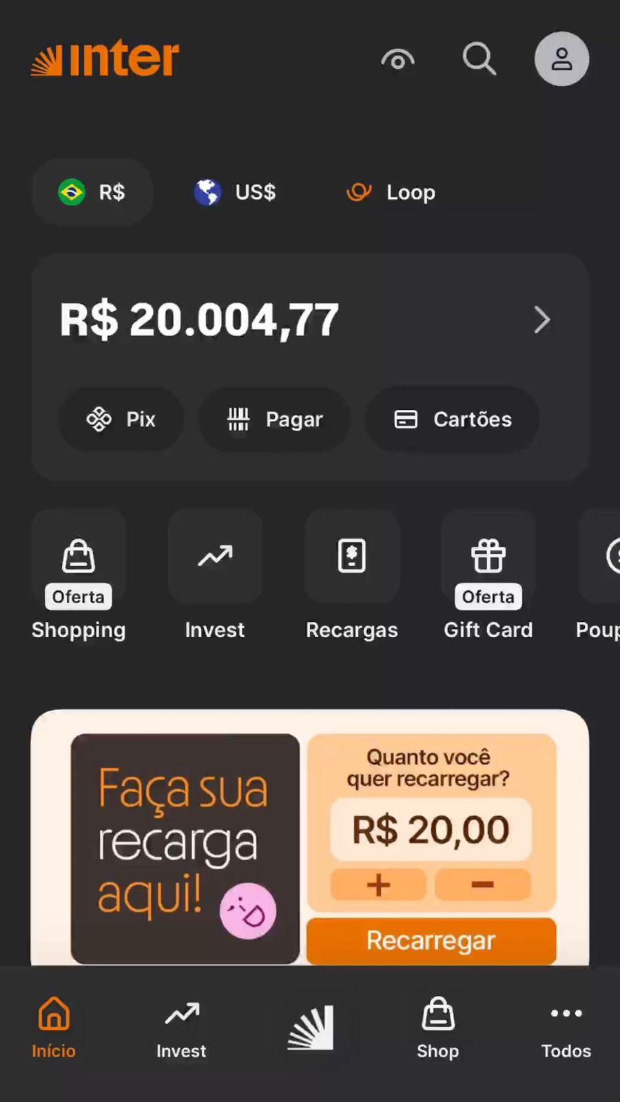 Comprovante bancário R$20.000